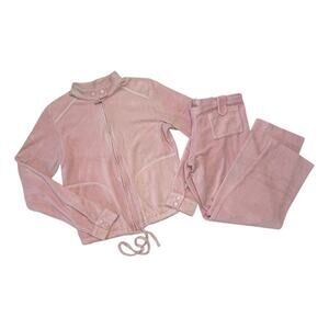 Y2K Vintage JUICY COUTURE French Terry Cloth Baby Pink Bubblegum Track Suit M/XL